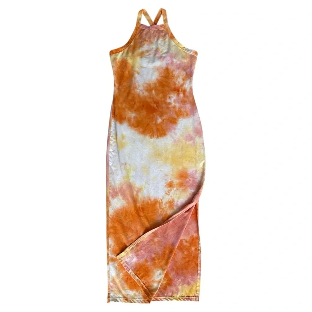 EUC Tie Dye Midi Dress - Yellow/Orange Combo size Small - Picture 4 of 6